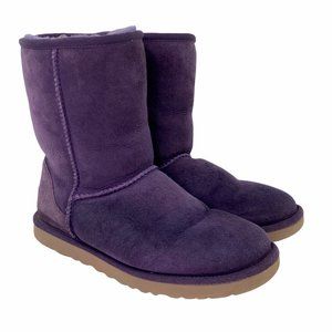 Ugg Classic Short Sheepskin Suede Purple Mid Calf Warm Winter Boots Size 8 Flaw